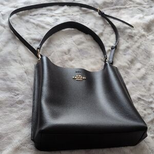 Coach Black Leather Shoulder Bag with Gold Accents- Mollie Bucket Bag